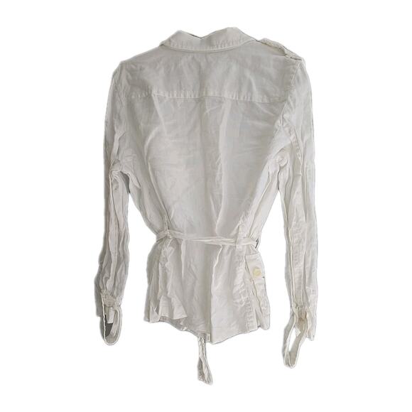 Liz Claiborne White Linen Long Sleeve Button Front Belted Jacket Womans Size XL - Picture 2 of 4